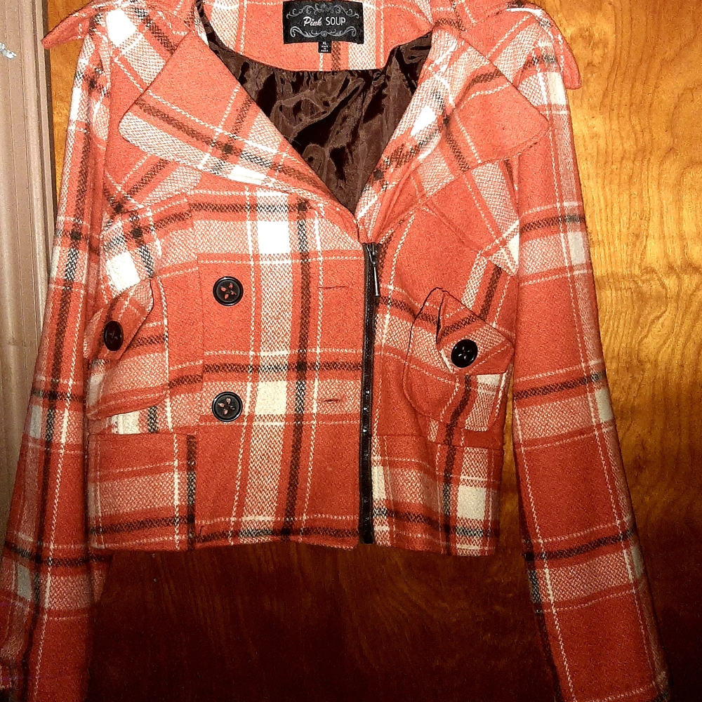 Rue21 Orange Plaid Bomber Jacket Size XL
